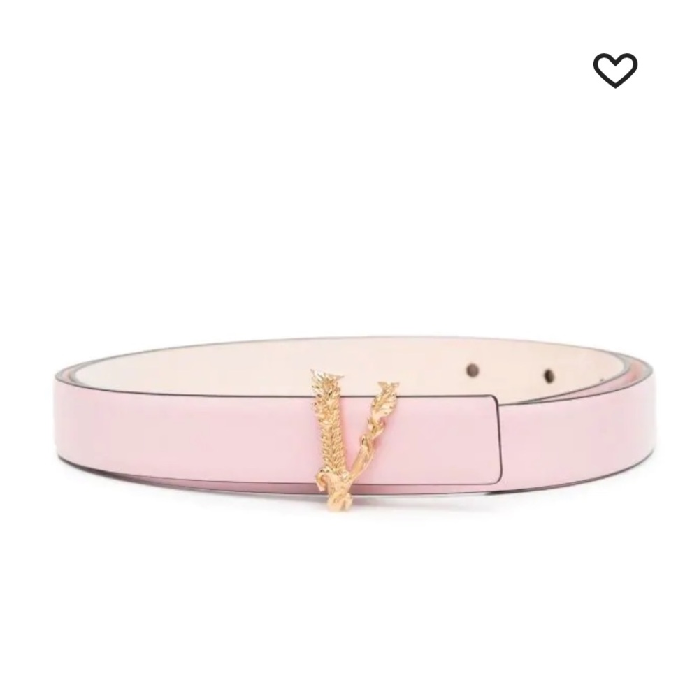 Versace Virtus Leather Skinny Belt in English Rose